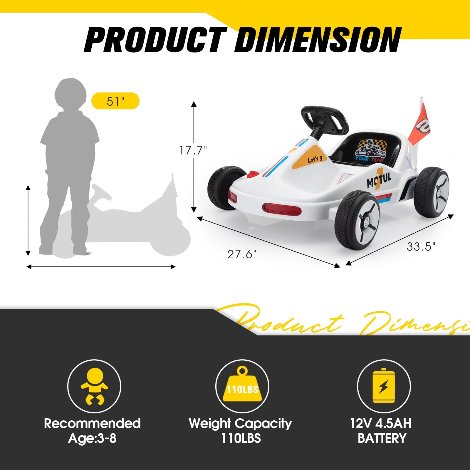 12V Kids Electric 4-Wheel Ride-On Go-Kart with Remote Control, Blue, Ages 3-8 Trend Times 3