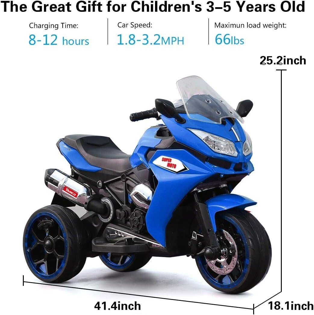 12V Electric Kids Motorcycle 3.5 km/h for Ages 3-6, 43-55 inch, Blue Trend Times 2