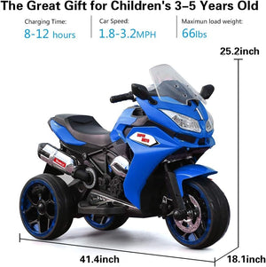 12V Electric Kids Motorcycle 3.5 km/h for Ages 3-6, 43-55 inch, Blue Trend Times 2