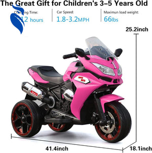12V Kids Electric 3-Wheel Ride-On Motorcycle Toy with LED Lights for Ages 3-8 Trend Times 2