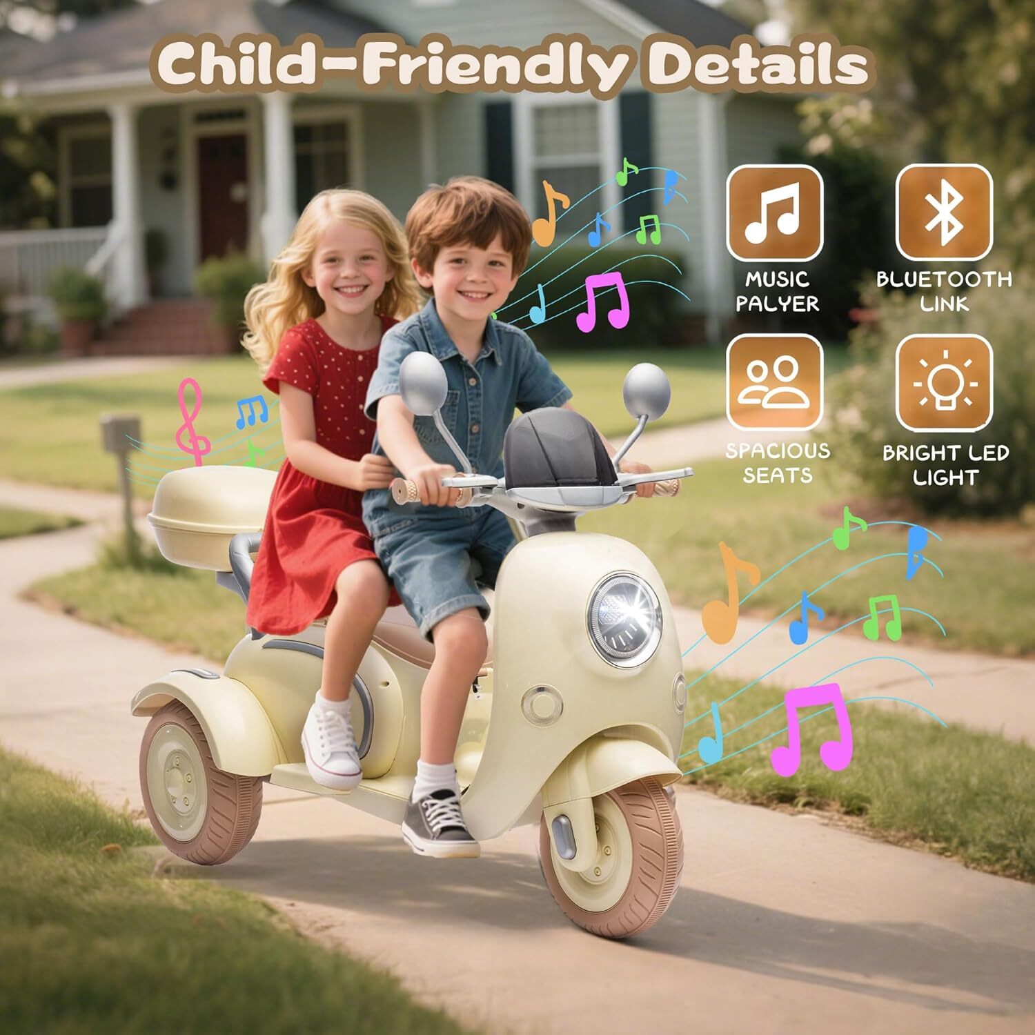 12V Kids Electric Dual Motor Ride-On Tricycle Toy with Bluetooth Music Trend Times 24