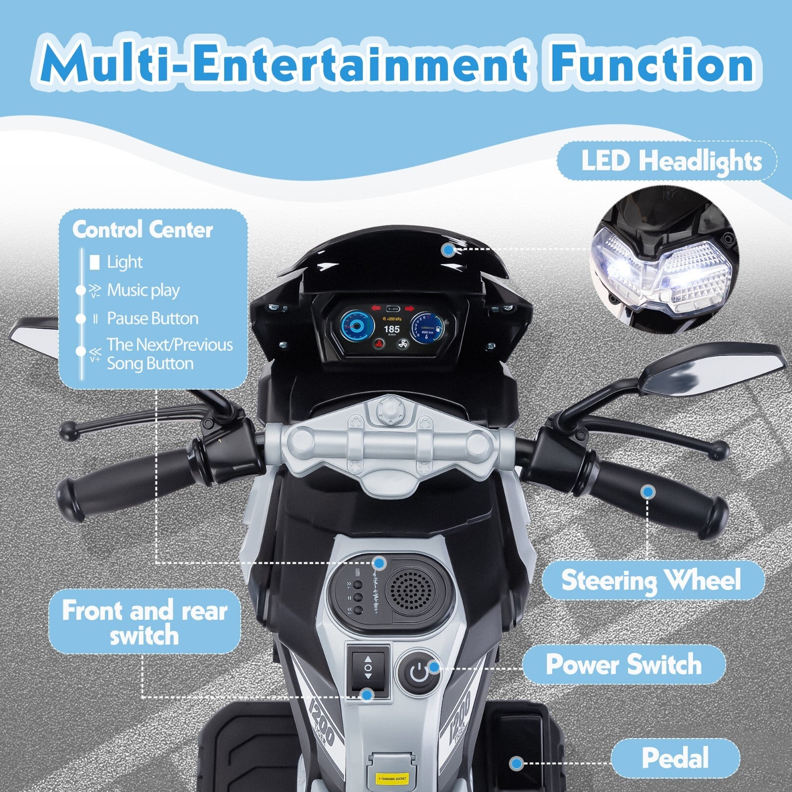 12V Battery-Powered Kids Electric Ride-On Motorcycle with Music Trend Times 2