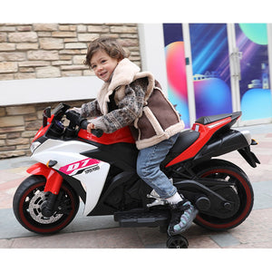 12V Kids Electric Ride-On Motorcycle Toy with Bluetooth Music, Auxiliary Wheels, and LED Lights Trend Times 3