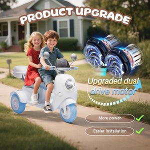12V Kids Electric Ride-On Motorcycle Toy with Bluetooth Music, LED Lights, and 3 Wheels - Blue Trend Times 6