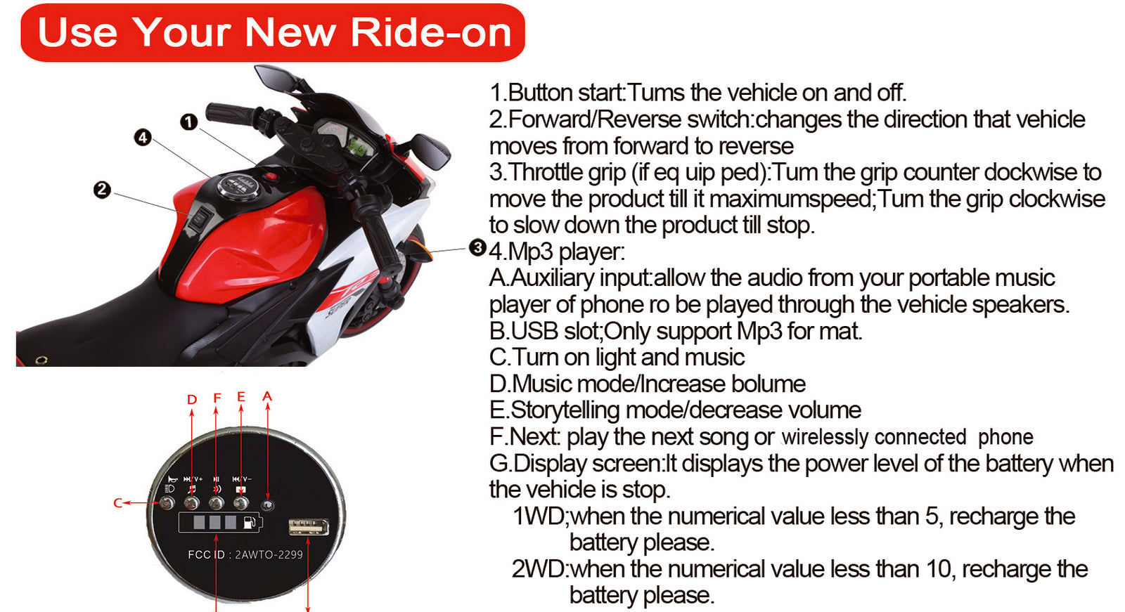 12V Kids Electric Ride-On Motorcycle Toy Car with Training Wheels and LED Lights Trend Times 8
