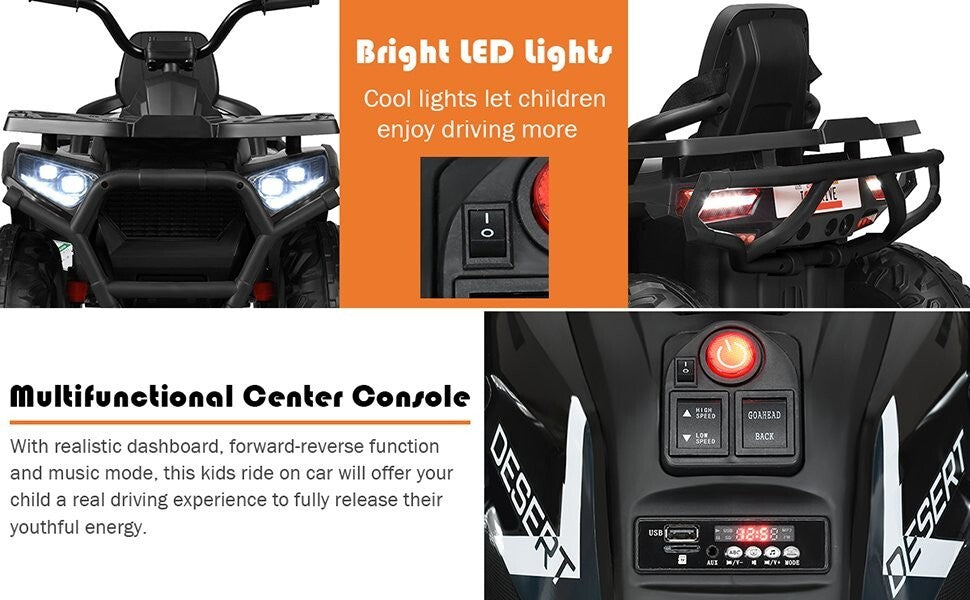 12V Kids Electric Ride-On 4-Wheeler ATV Toy Car with 2 Speeds and LED Lights Trend Times 12