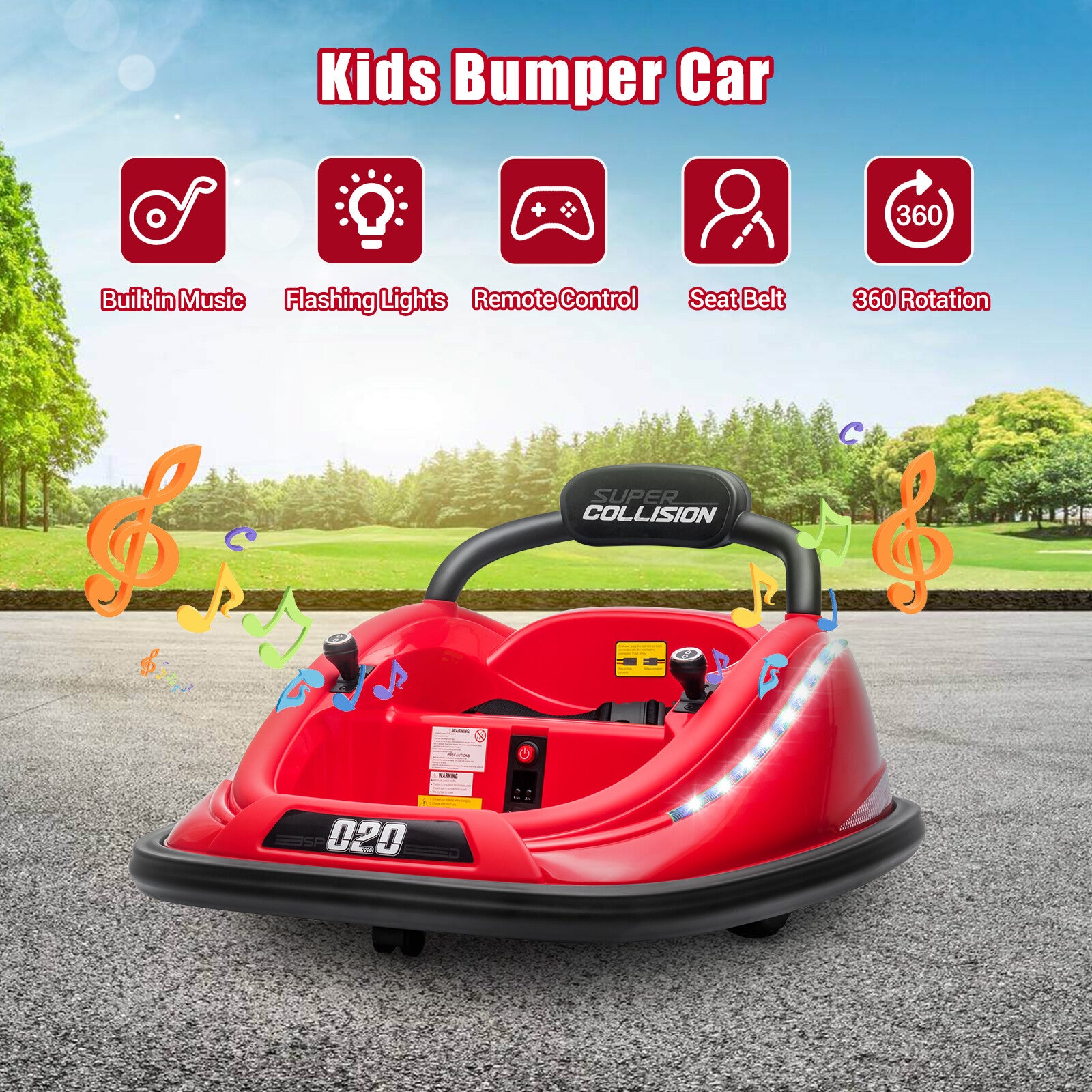 12V Kids Electric Ride-On Bumper Car Toy with 360° Spin, Remote Control, and LED Lights Trend Times 0