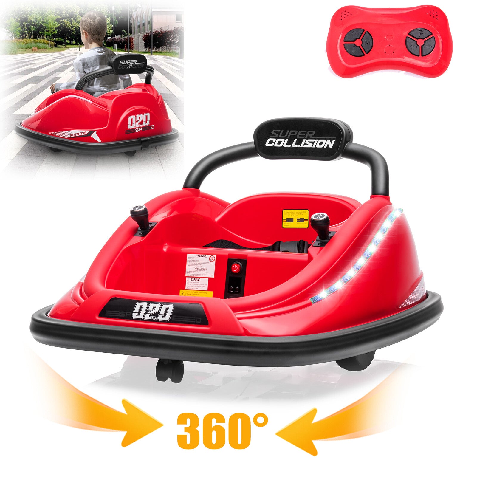 12V Kids Electric Ride-On Bumper Car Toy with 360° Spin, Remote Control, and LED Lights Trend Times 1