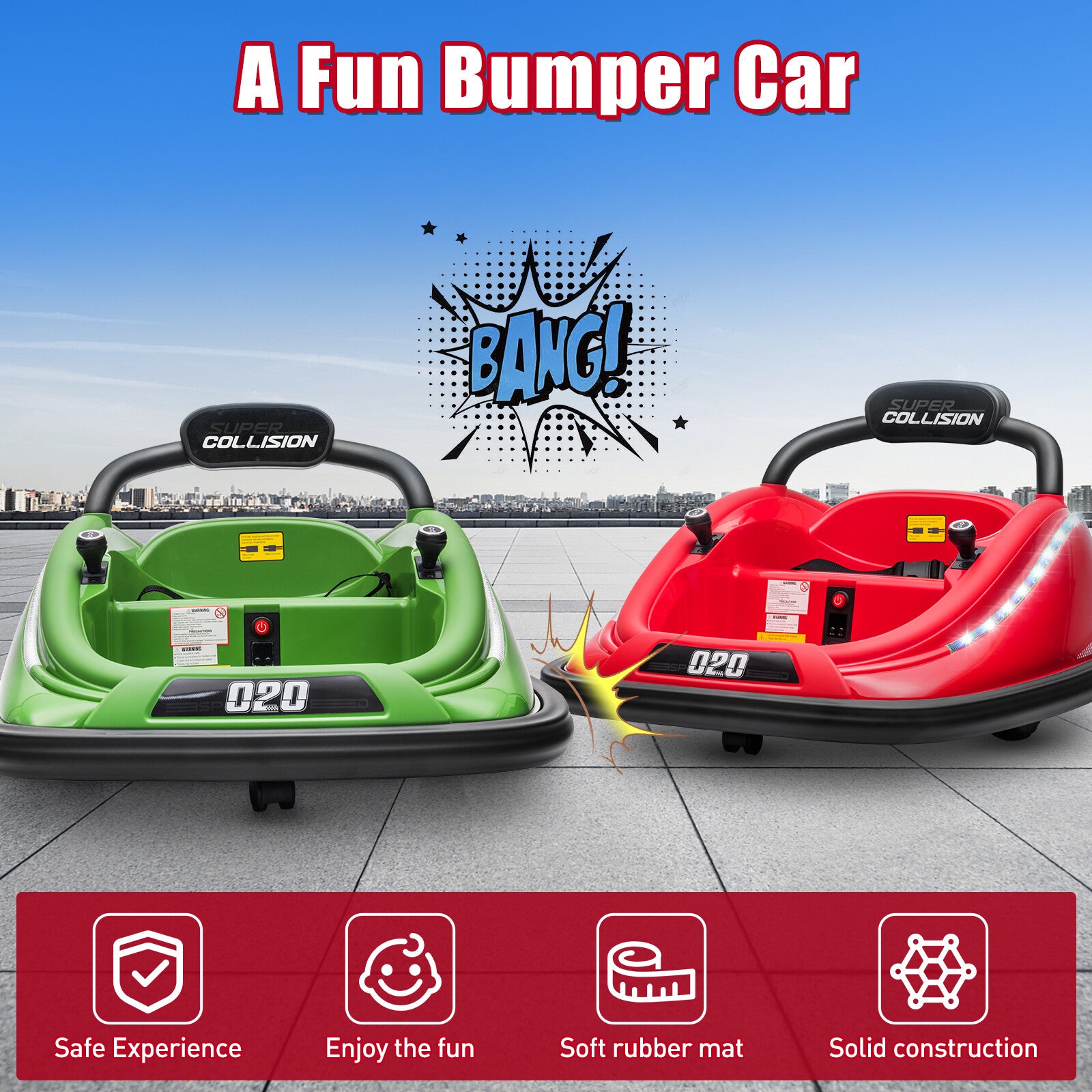 12V Kids Electric Ride-On Bumper Car Toy with 360° Spin, Remote Control, and LED Lights Trend Times 2