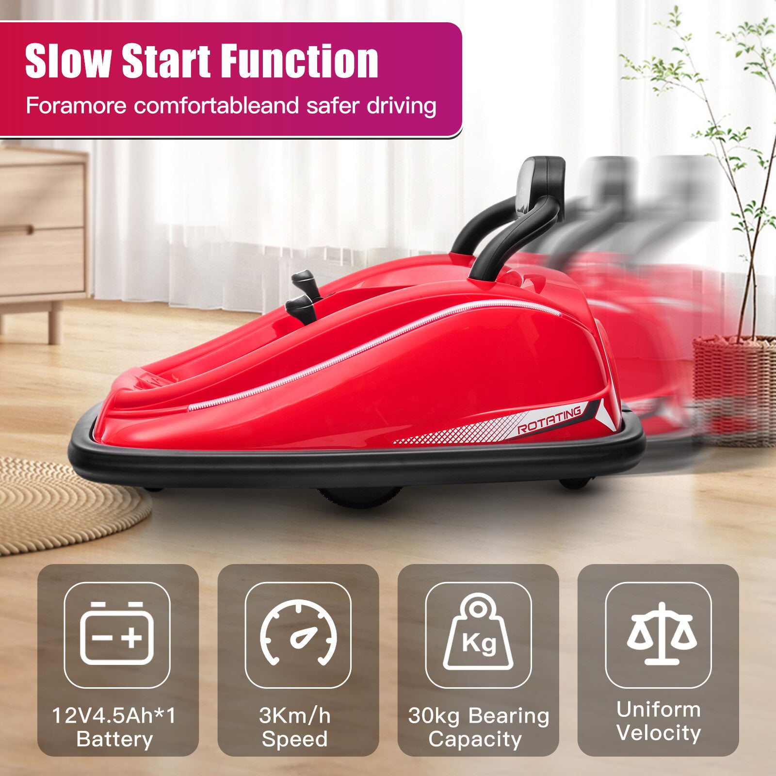 12V Kids Electric Ride-On Bumper Car Toy with 360° Spin, Remote Control, and LED Lights Trend Times 6