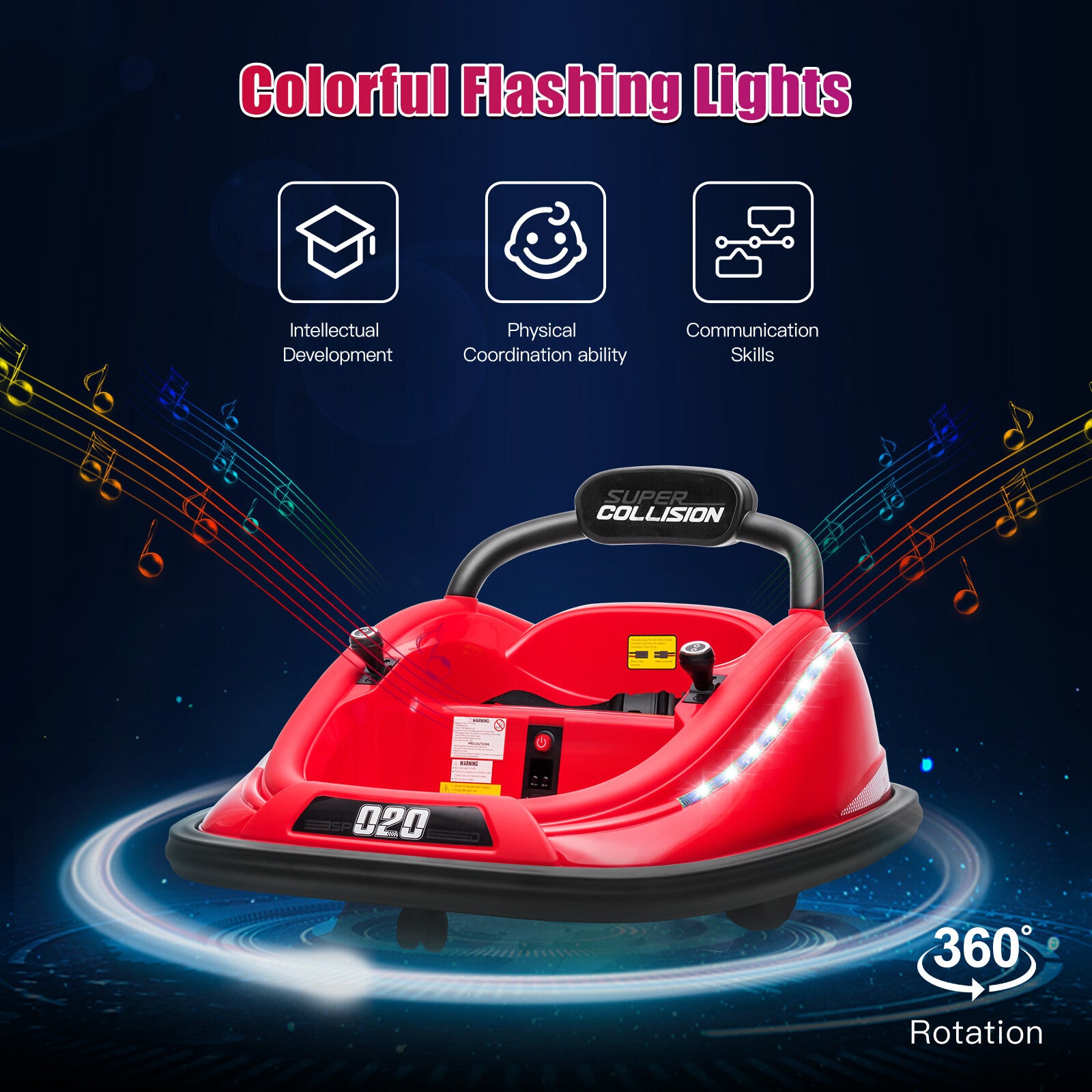 12V Kids Electric Ride-On Bumper Car Toy with 360° Spin, Remote Control, and LED Lights Trend Times 9