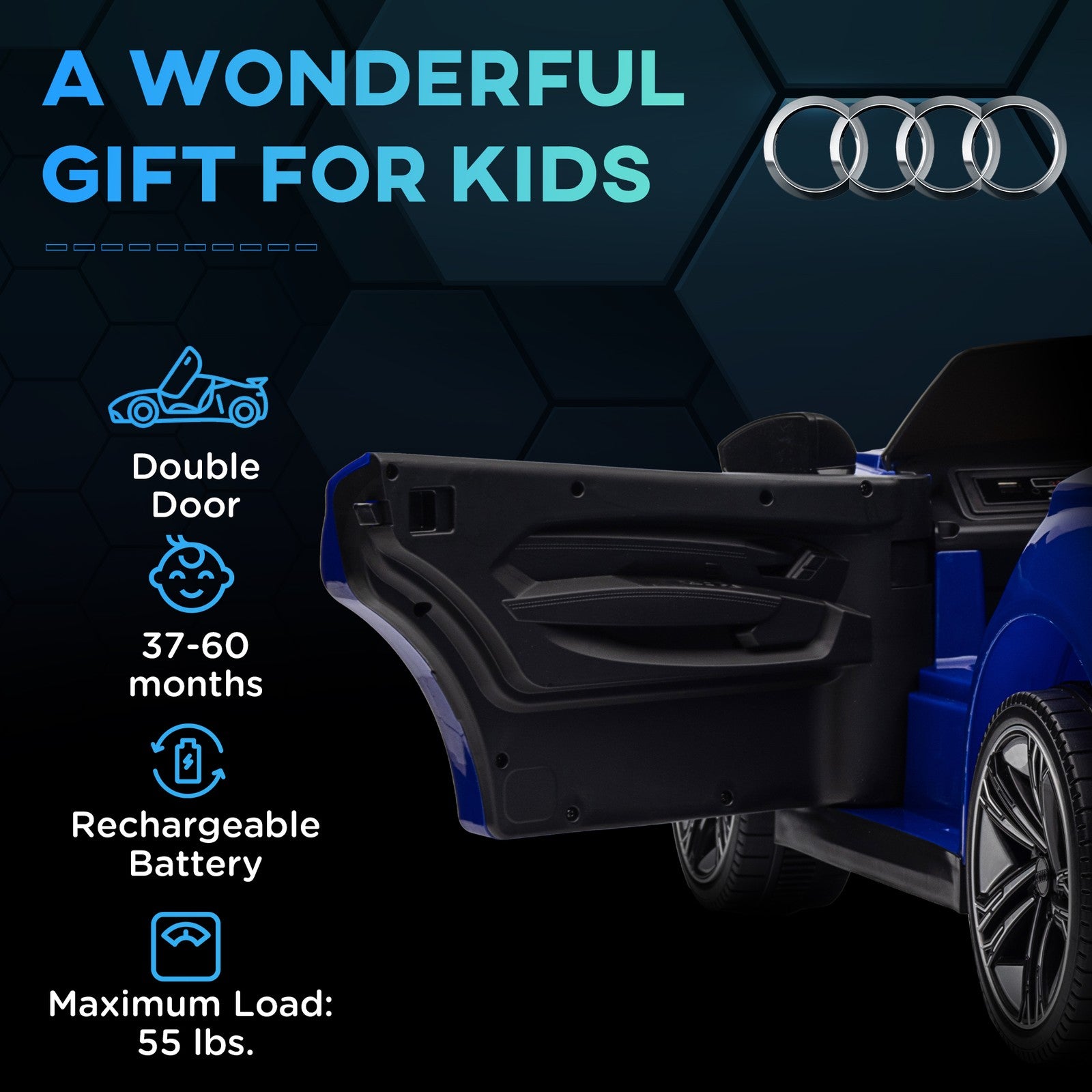 12V Kids Electric Ride-On Car Licensed Audi RS e-tron GT Dark Blue Trend Times 9
