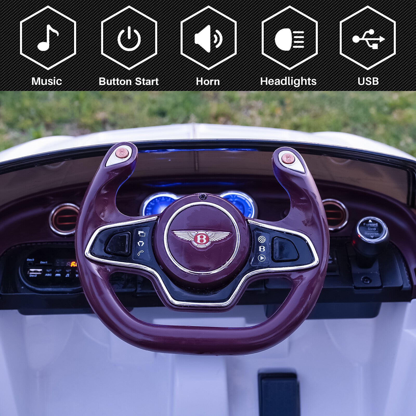 12V Kids Electric Ride-On Car Toy with Remote Control and LED Lights Bentley Style Trend Times 1