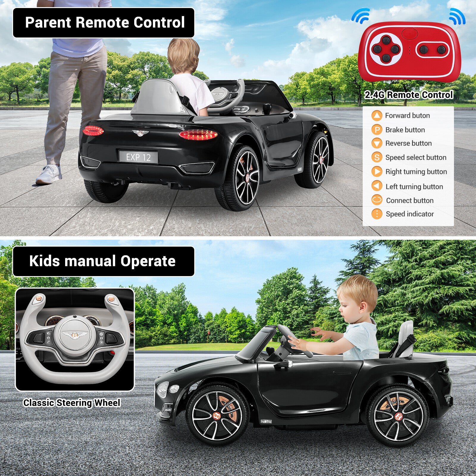 12V Kids Electric Ride-On Car with Remote Control Licensed Bentley Style Toy Trend Times 4