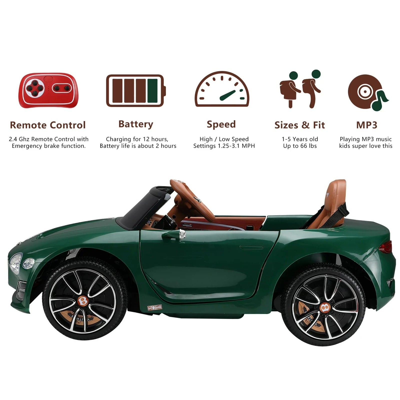 12V Kids Electric Ride-On Car Licensed Bentley Style with Remote Control and LED Lights Trend Times 2