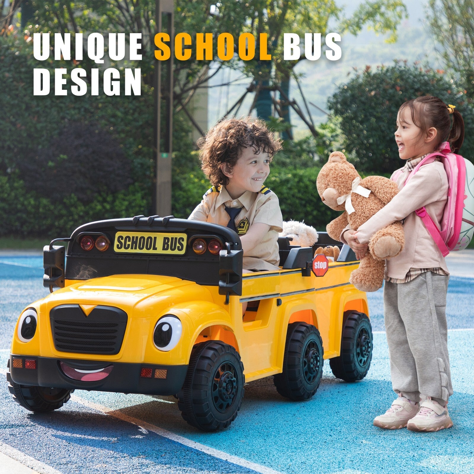 12V Kids Electric 2-Seater Ride-On School Bus Toy Car with Remote Control Trend Times 1