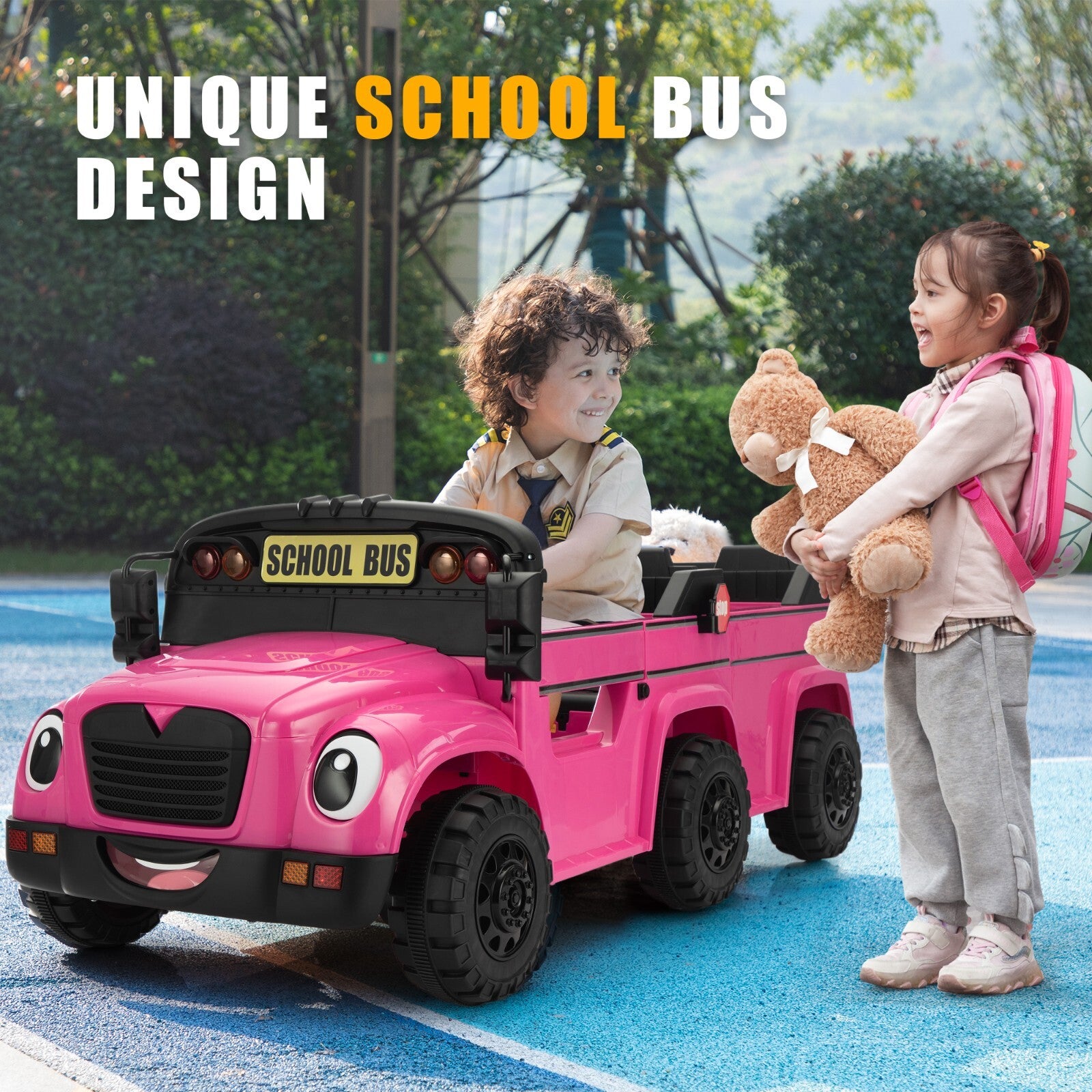 12V Kids Electric 2-Seater Ride-On School Bus Toy Car with Remote Control Trend Times 13