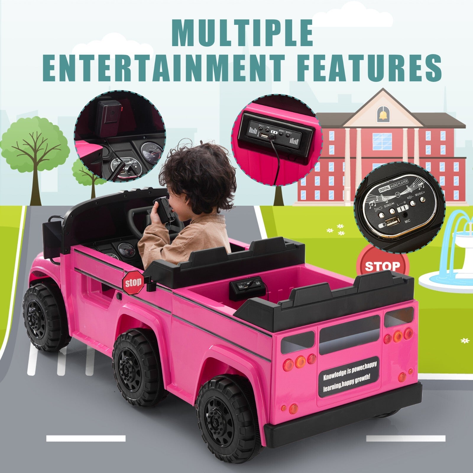 12V Kids Electric 2-Seater Ride-On School Bus Toy Car with Remote Control Trend Times 16