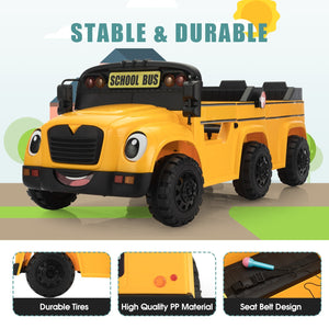 12V Kids Electric 2-Seater Ride-On School Bus Toy Car with Remote Control Trend Times 3