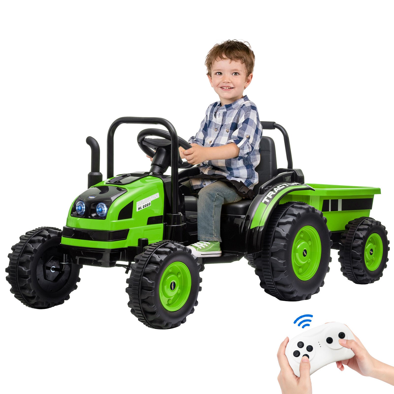 12V Kids Electric 4-Wheel Ride-On Tractor with Trailer and 35W Motor Trend Times 1