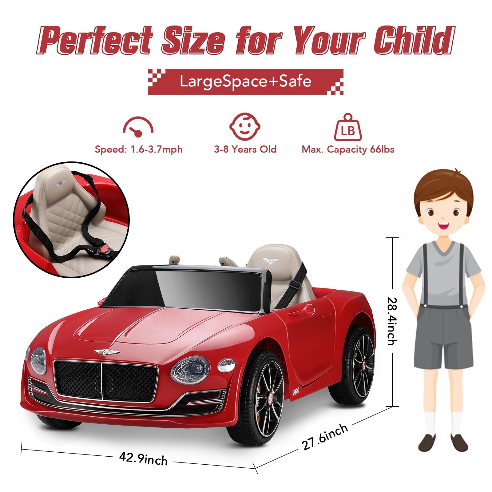 12V Kids Electric Ride-On Bentley Style Car with Remote Control Trend Times 4