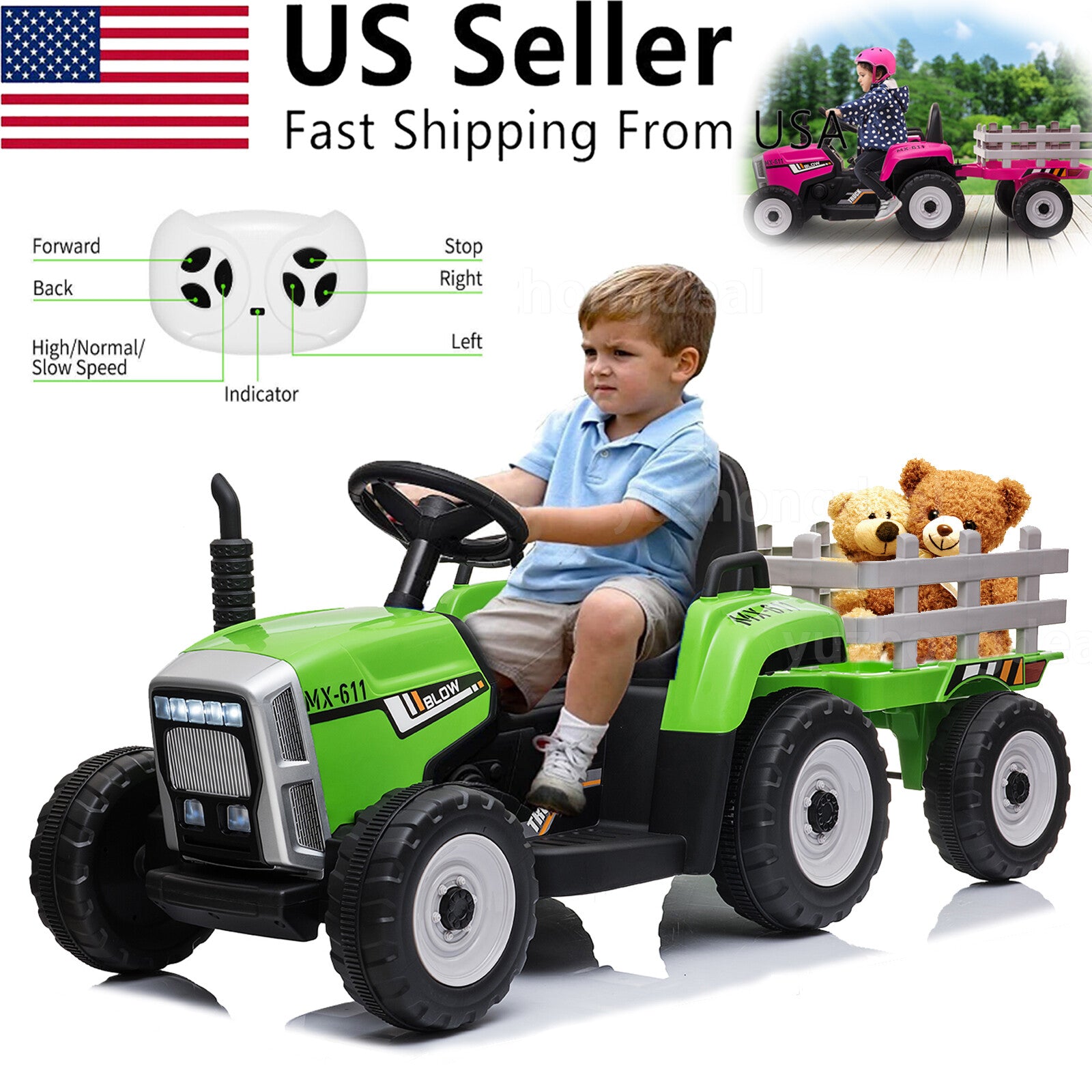 12V Kids Electric Ride-On Tractor with Detachable Trailer and Remote Control Trend Times 1