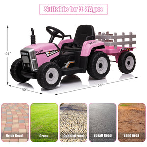 12V Kids Electric Ride-On Tractor Toy with Trailer, 3-Speed and Remote Control, 25W Trend Times 8