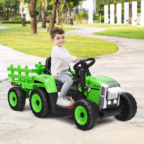 12V Kids Electric Ride-On Tractor Toy with Trailer and Remote Control