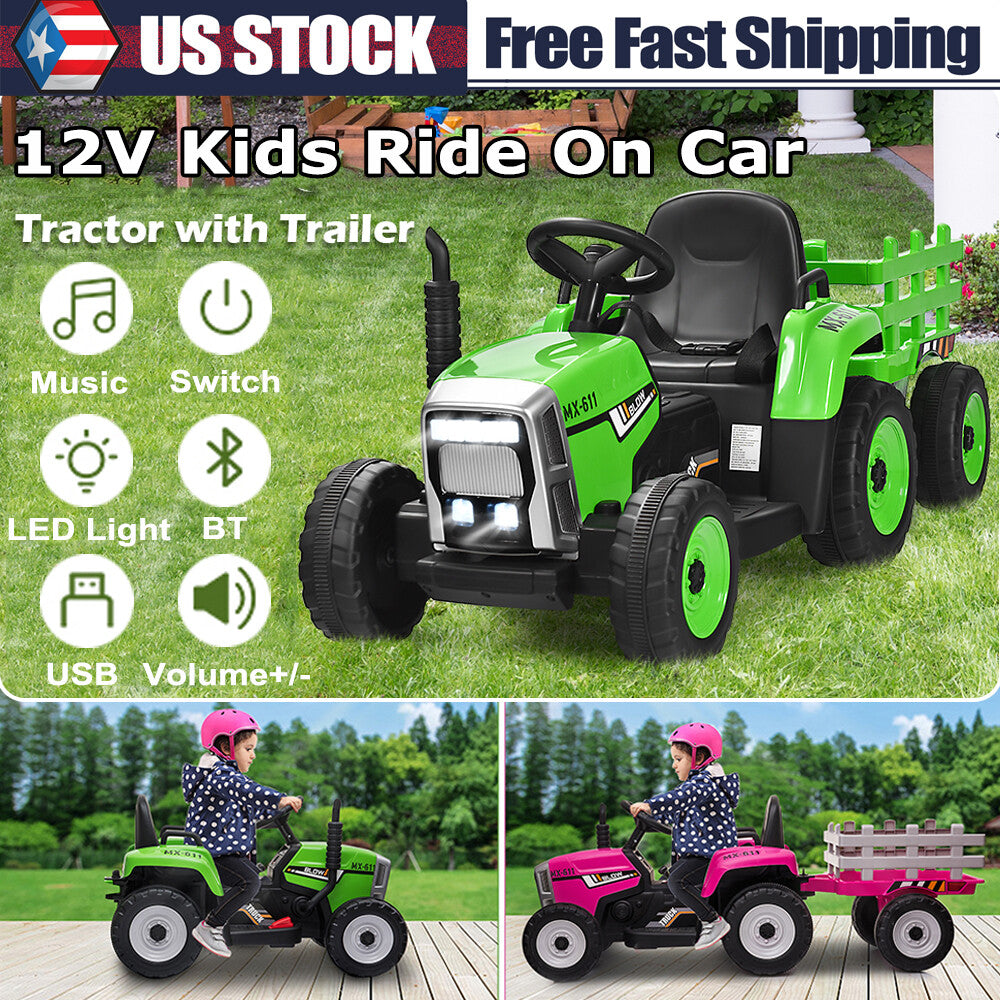 12V Kids Electric Ride-On Tractor Toy with Trailer and Remote Control Trend Times 2