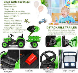 12V Kids Electric Ride-On Tractor Toy with Trailer and Remote Control Trend Times 6