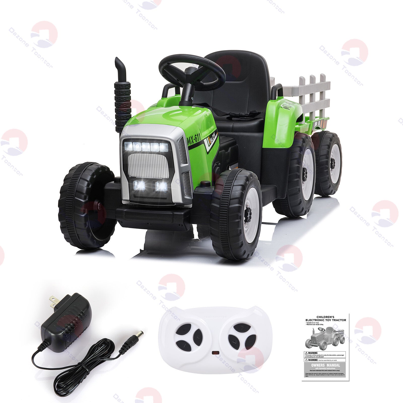 12V Kids Electric Ride On Tractor with Trailer, Battery Powered Toy Car with Remote Control Trend Times 0