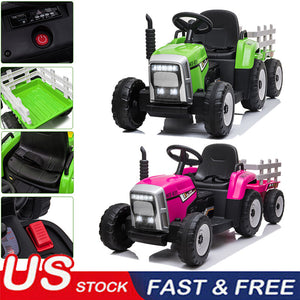 12V Kids Electric Ride On Tractor with Trailer, Battery Powered Toy Car with Remote Control Trend Times 1