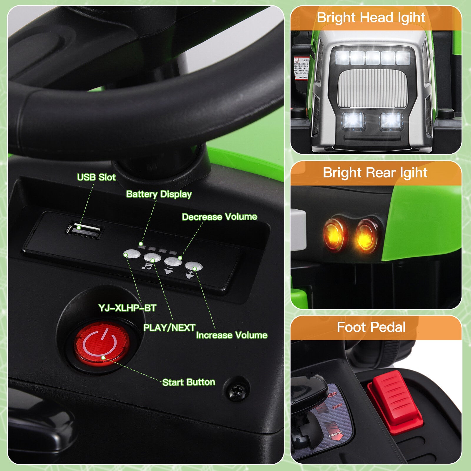 12V Kids Electric Ride On Tractor with Trailer, Battery Powered Toy Car with Remote Control Trend Times 13