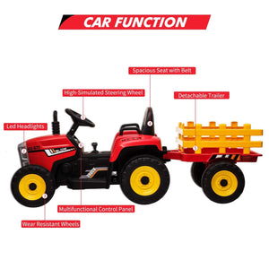 12V Kids Electric Ride-On Tractor with Trailer Battery Powered Car Toy and Remote Control Trend Times 12