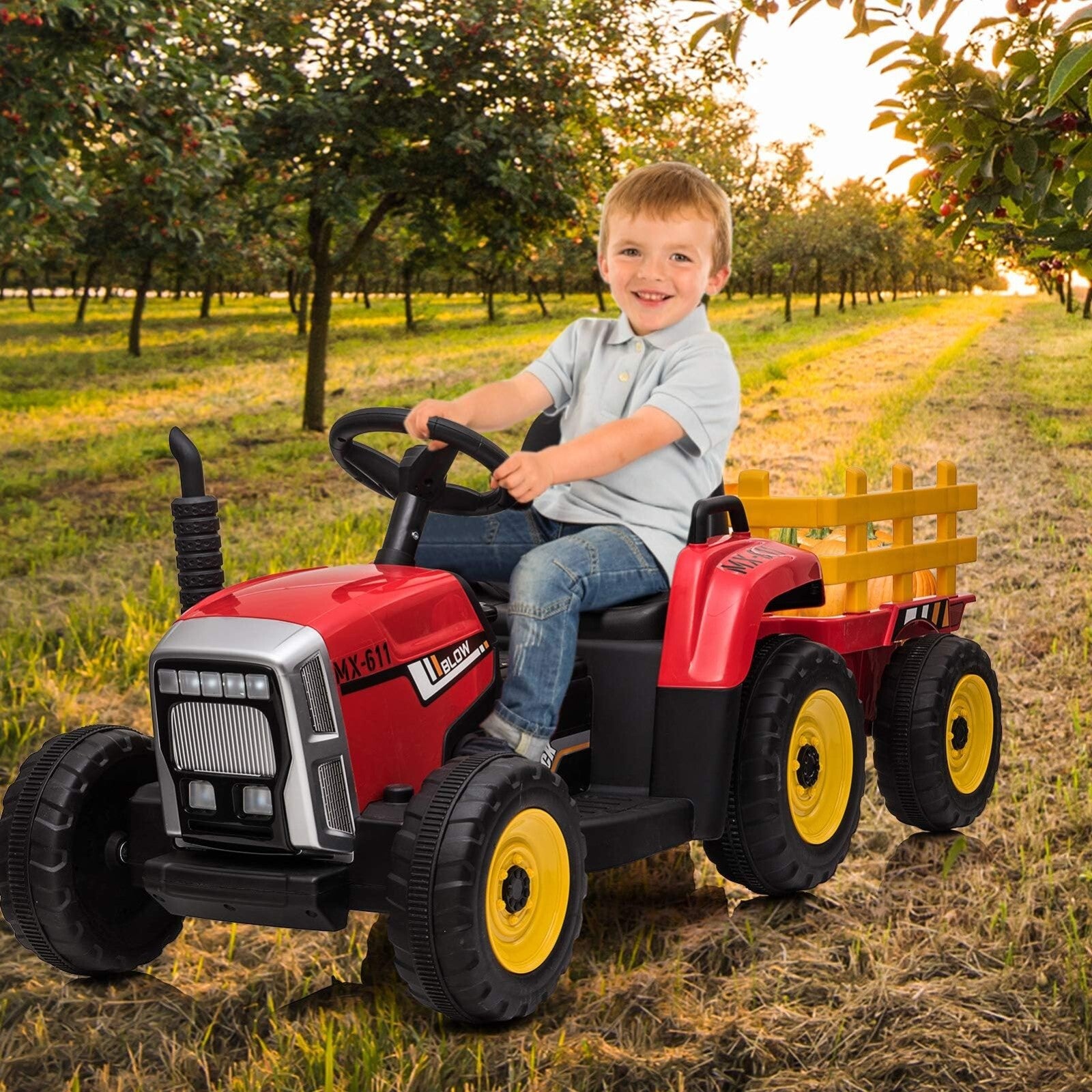 12V Kids Electric Ride-On Tractor with Trailer Battery Powered Car Toy and Remote Control Trend Times 13