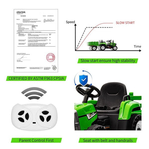 12V Kids Electric Ride-On Tractor with Trailer Battery Powered Car Toy and Remote Control Trend Times 18
