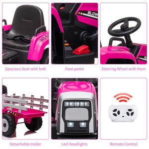 12V Kids Electric Ride-On Tractor with Trailer Battery Powered Car Toy and Remote Control Trend Times 2