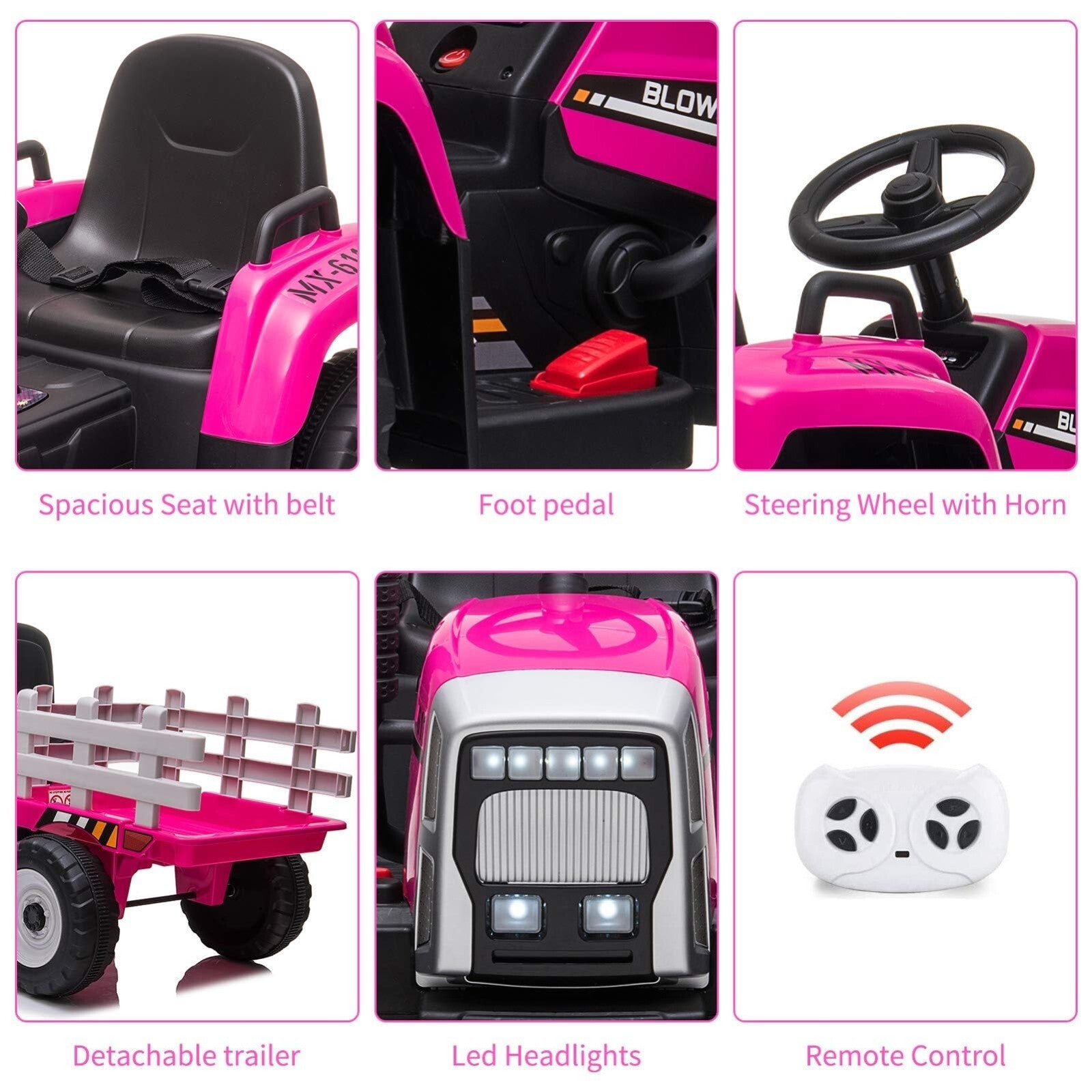 12V Kids Electric Ride-On Tractor with Trailer Battery Powered Car Toy and Remote Control Trend Times 22