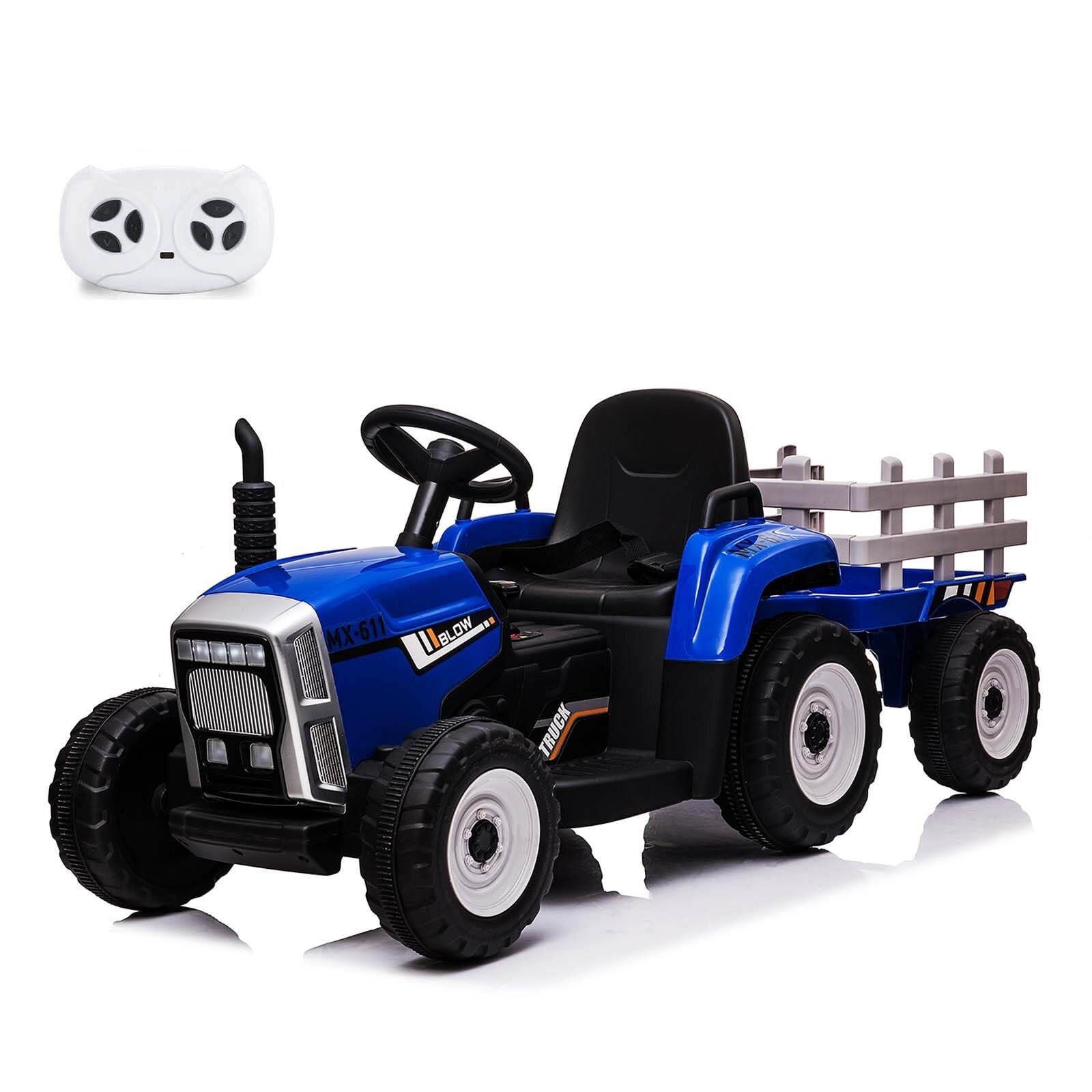 12V Kids Electric Ride-On Tractor with Trailer Battery Powered Car Toy and Remote Control Trend Times 27