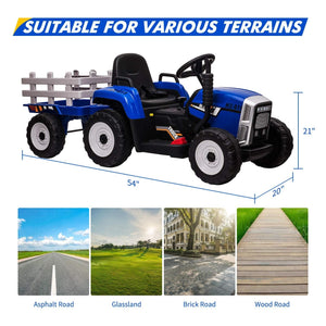 12V Kids Electric Ride-On Tractor with Trailer Battery Powered Car Toy and Remote Control Trend Times 28