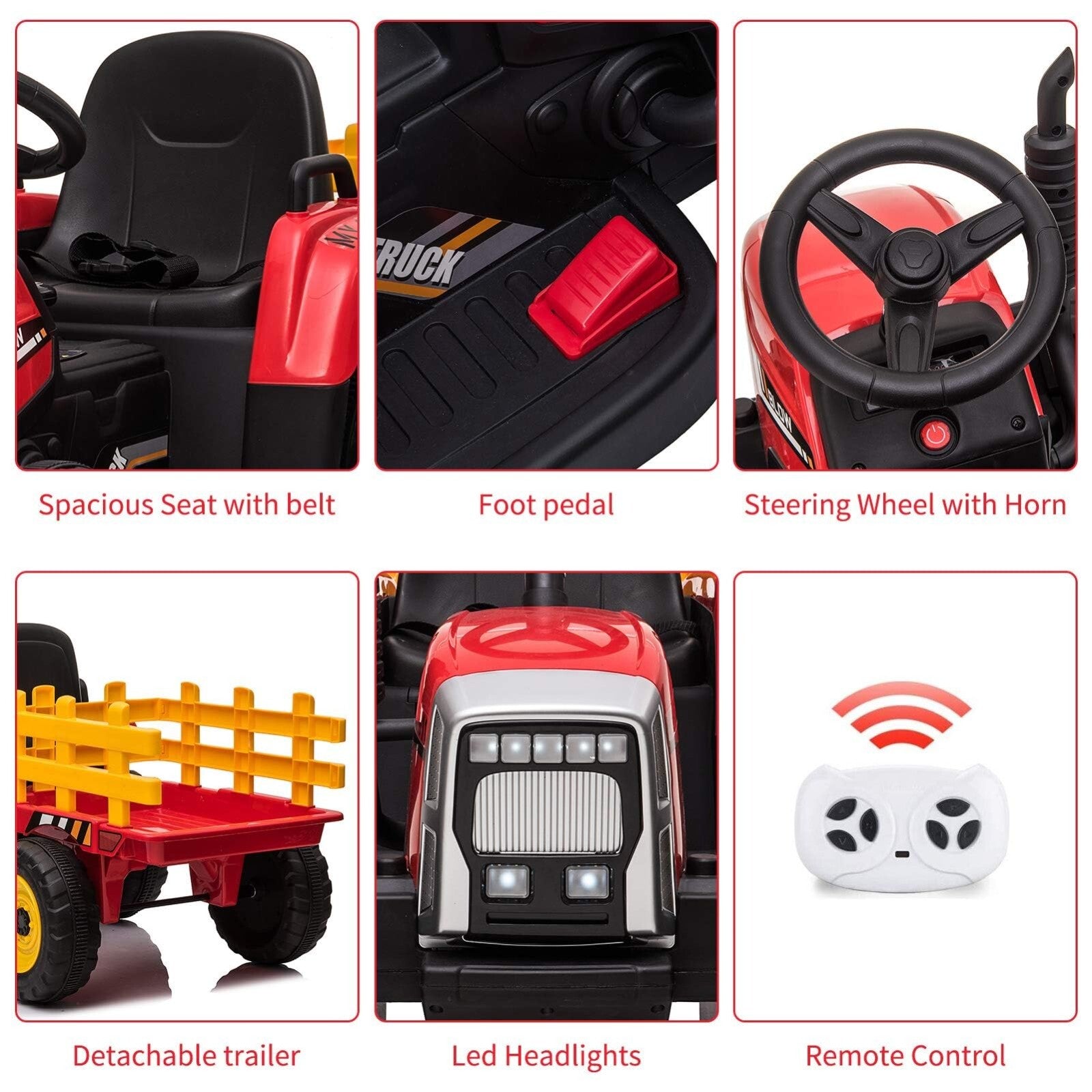 12V Kids Electric Ride-On Tractor with Trailer Battery Powered Car Toy and Remote Control Trend Times 9
