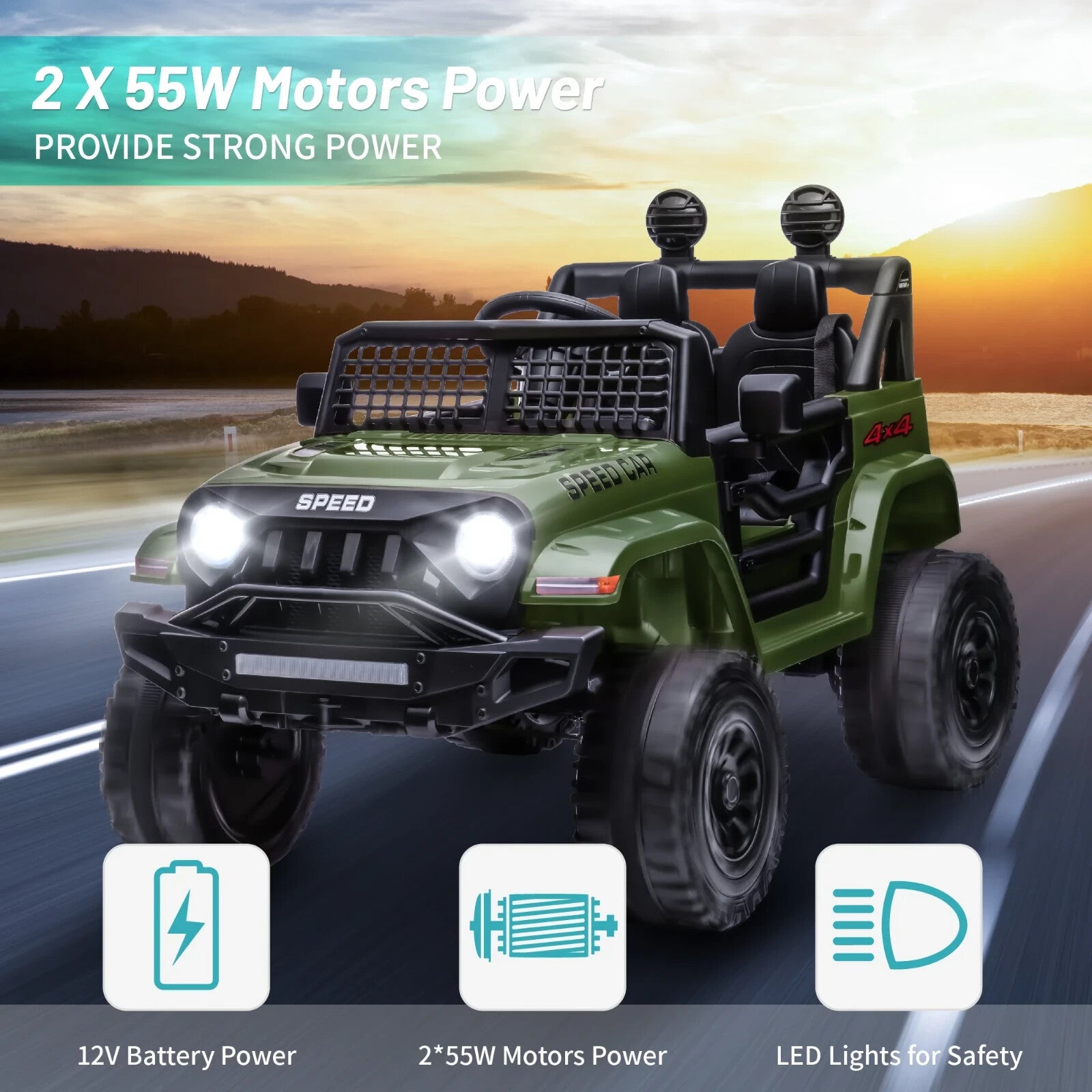 12V Kids Electric Ride-On Truck with Remote Control, Bluetooth, and MP3 Player - Green Trend Times 4