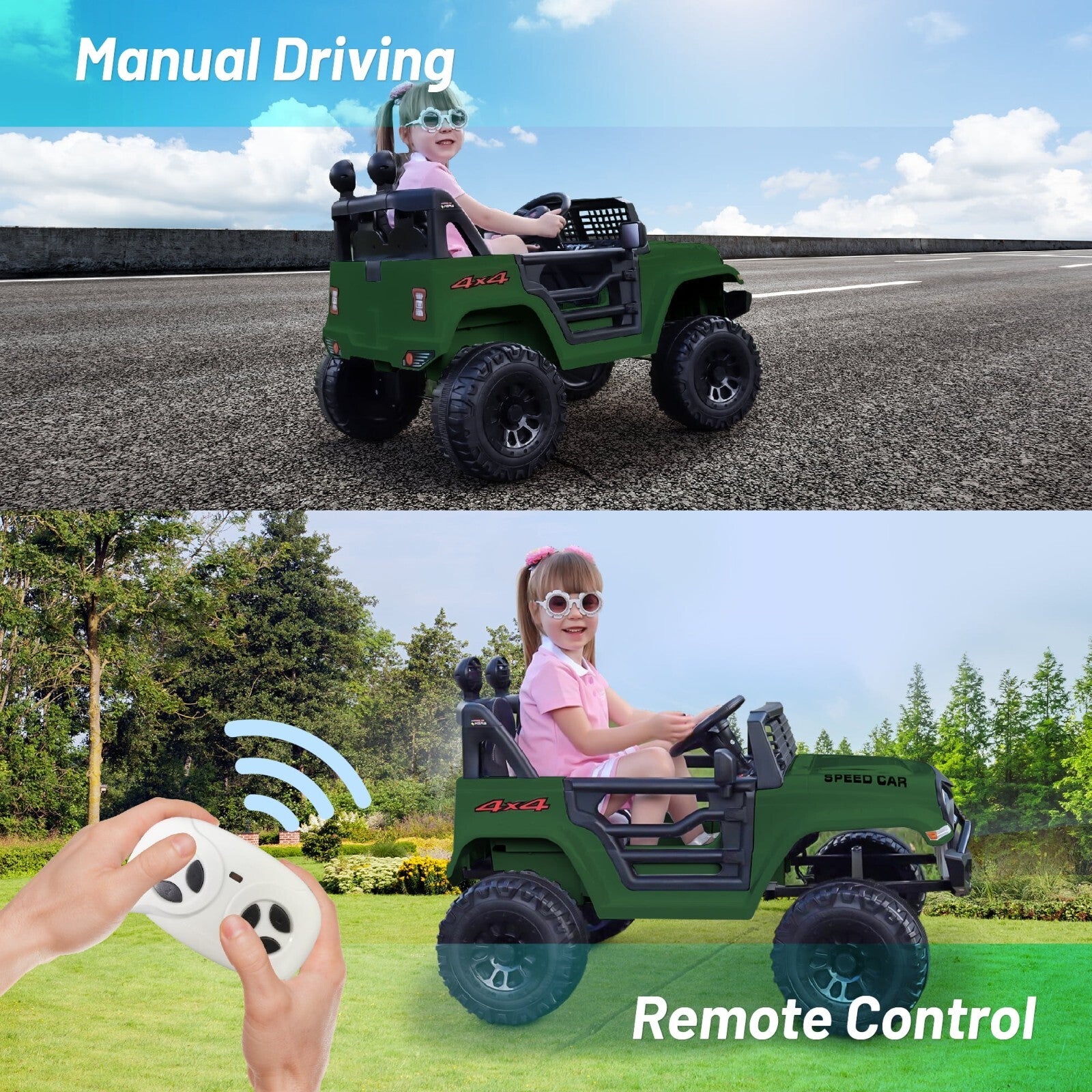 12V Kids Electric Ride-On Truck with Remote Control, Bluetooth, and MP3 Player - Green Trend Times 5