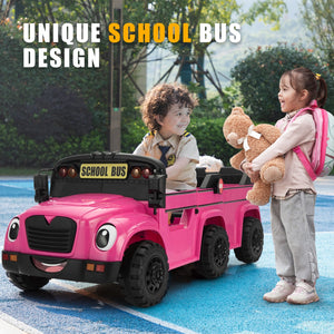 12V Kids Electric 2-Seater School Bus Ride-On Toy Car with Remote Control and LED Lights Trend Times 1