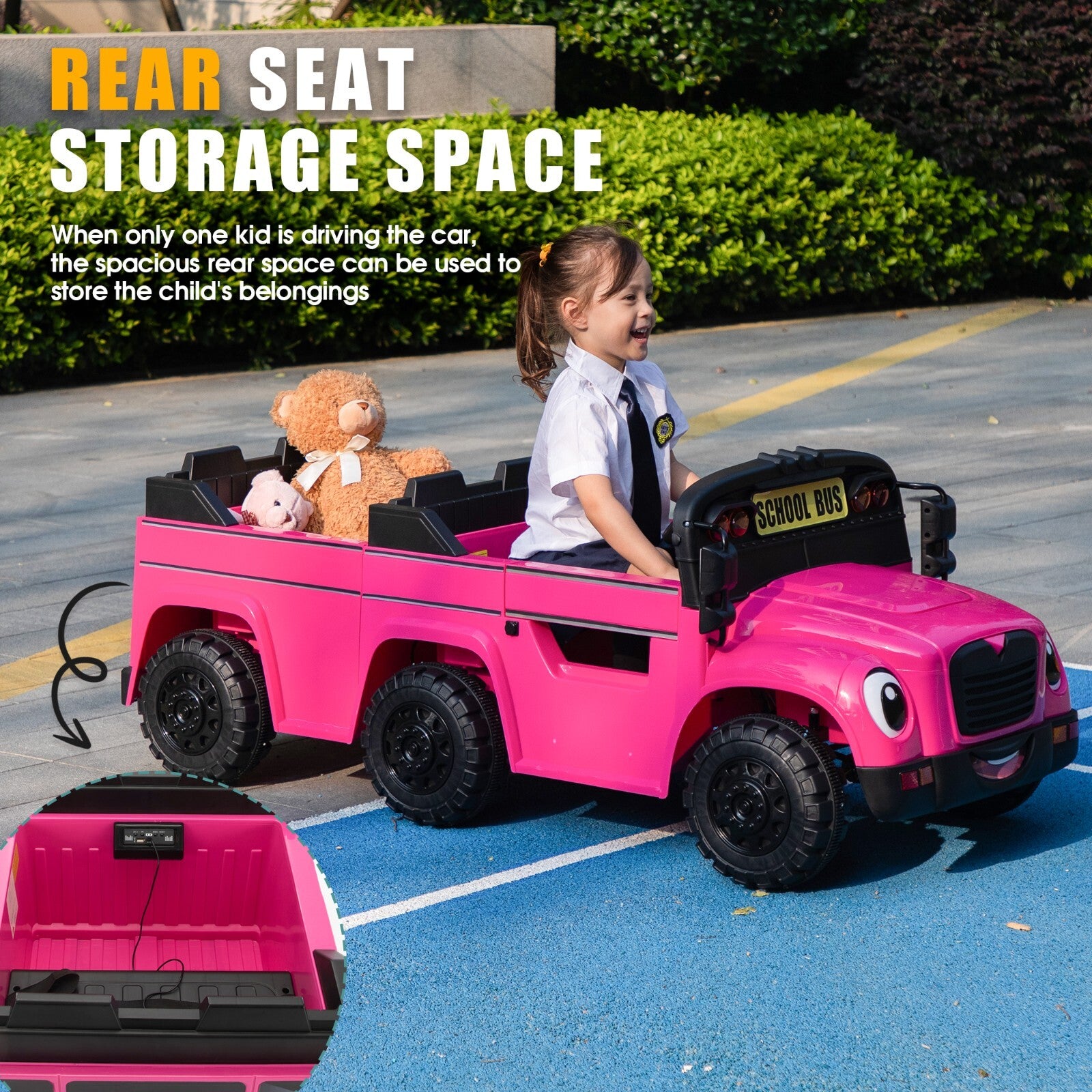 12V Kids Electric 2-Seater School Bus Ride-On Toy Car with Remote Control and LED Lights Trend Times 5