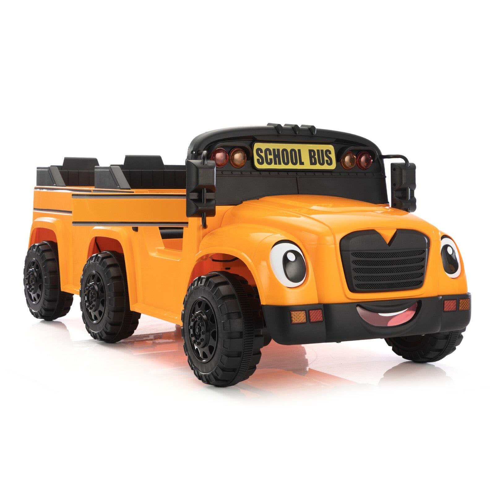 12V Kids Electric School Bus with Remote Control, 2 Seats and LED Lights, Orange Trend Times 2