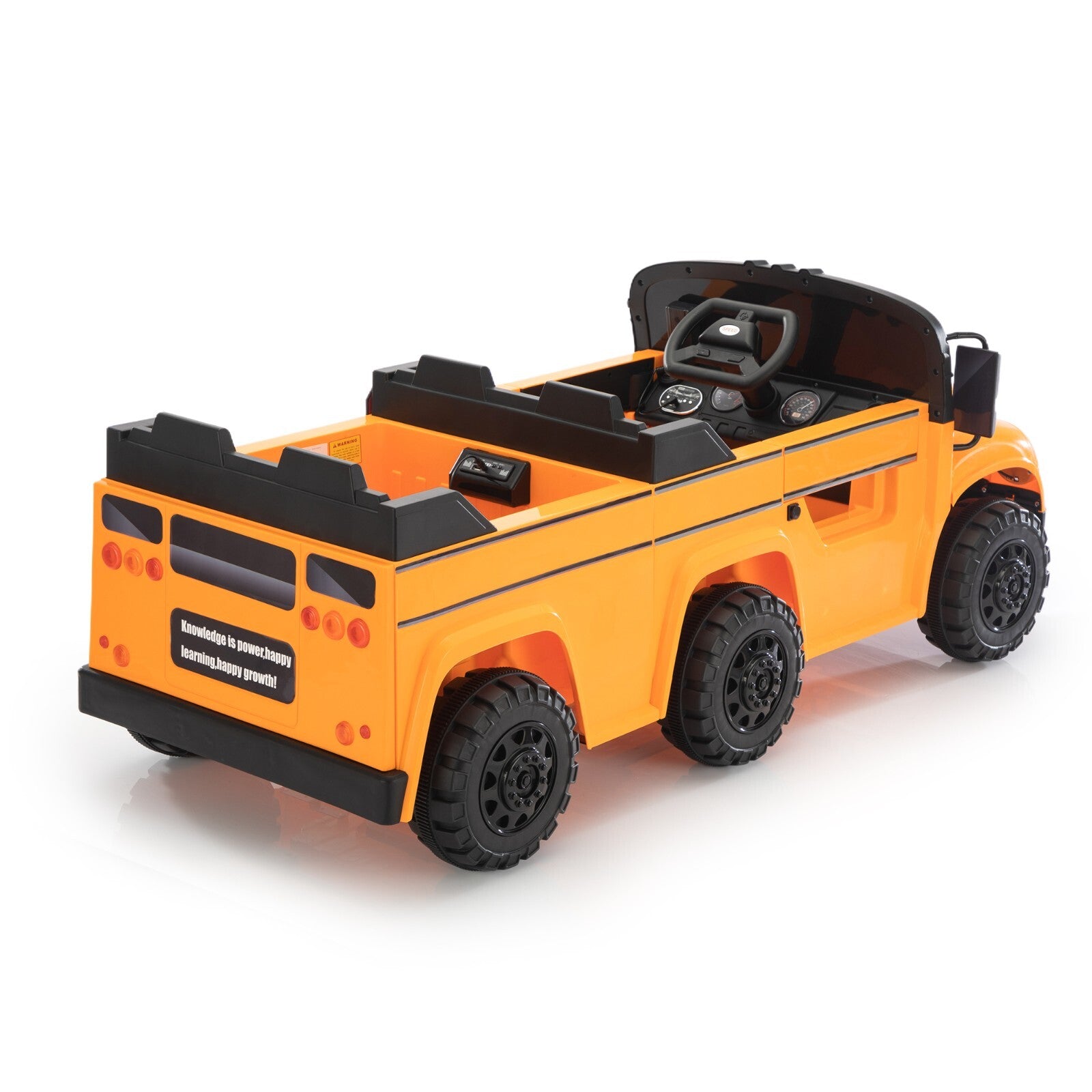 12V Kids Electric School Bus with Remote Control, 2 Seats and LED Lights, Orange Trend Times 4