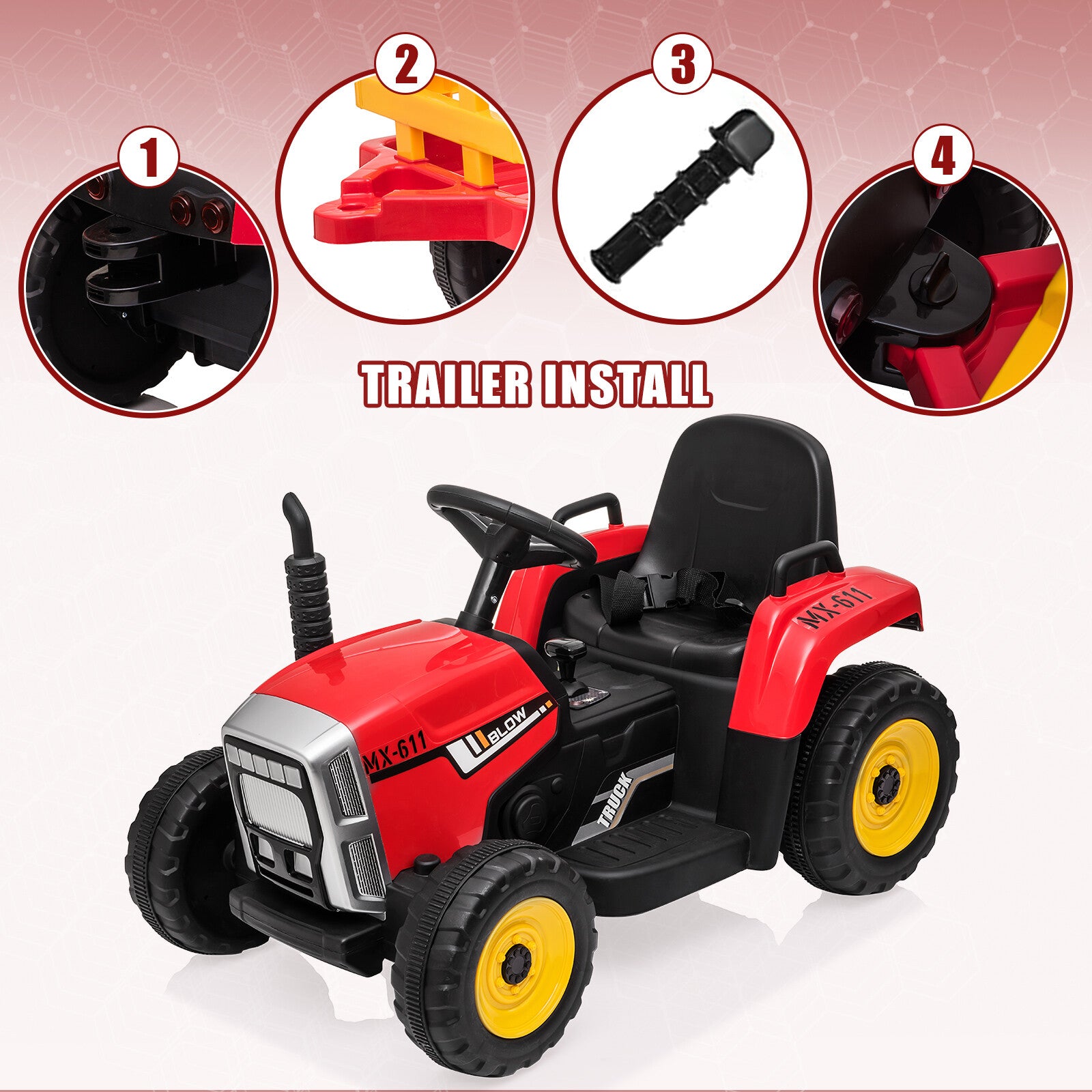 12V Battery-Powered Kids Electric Ride-On Tractor with Trailer and Remote Control Trend Times 1