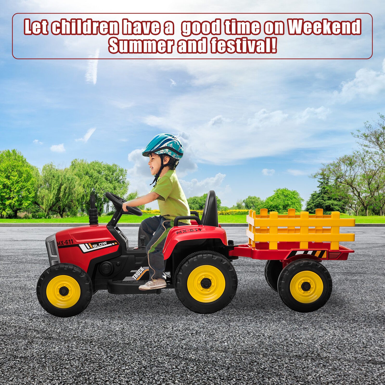12V Battery-Powered Kids Electric Ride-On Tractor with Trailer and Remote Control Trend Times 4