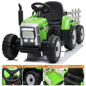 12V Kids Electric Ride-On Tractor with Trailer and Remote Control Green Toddler Car Toy Trend Times 0